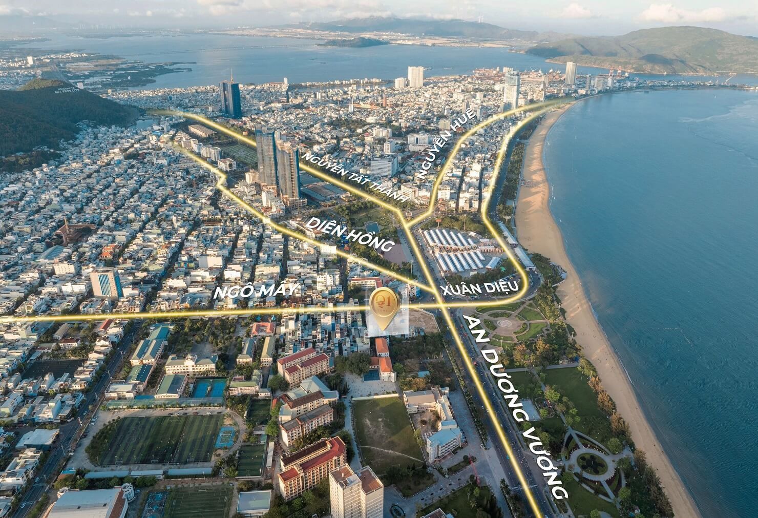 Các trục đường Ngô Mây, Diên Hồng, Xuân Diệu, An Dương Vương, Nguyễn Tất Thành quanh dự án Q’Terra Quy Nhơn