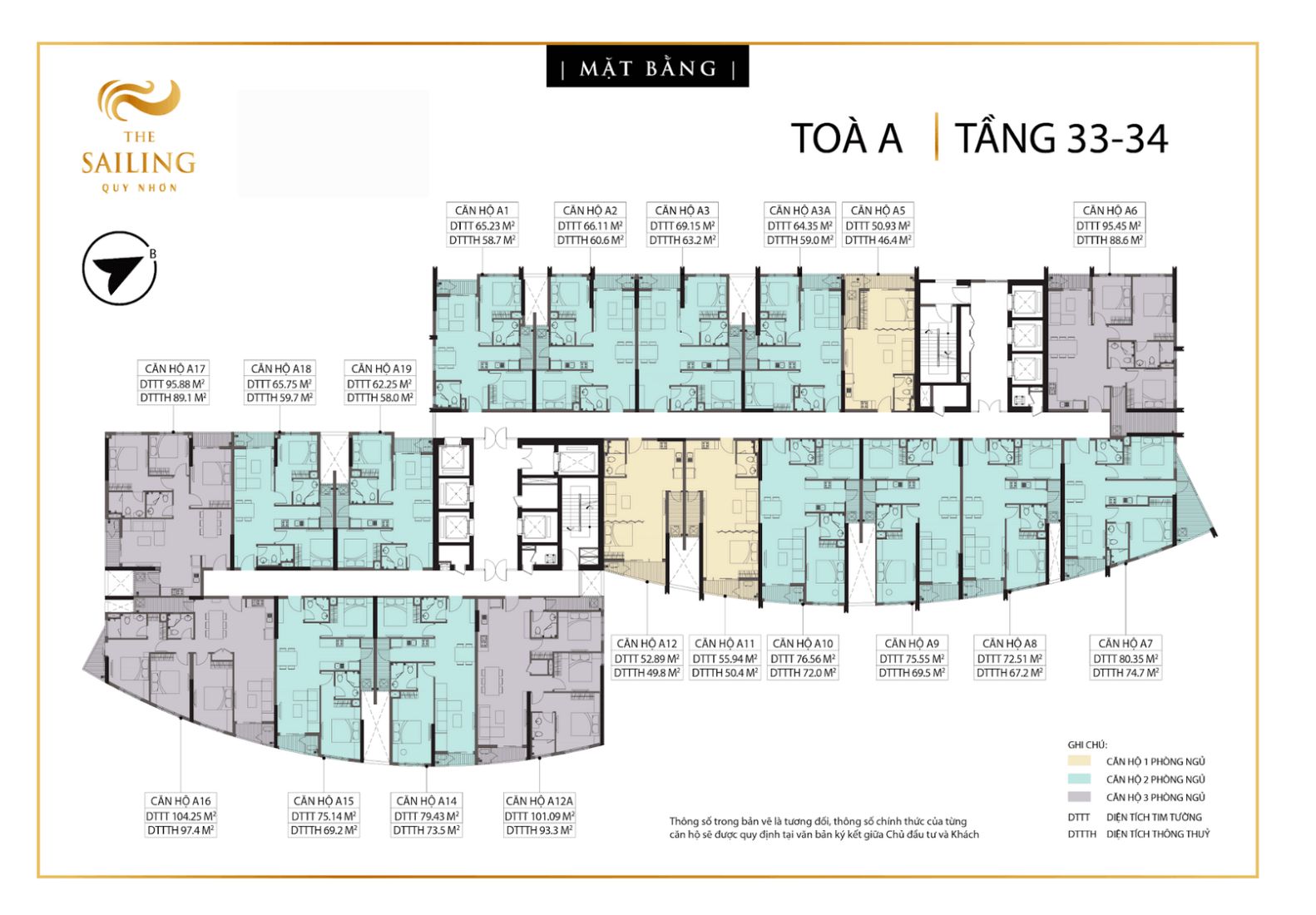 Mặt bằng tầng 33 – 34 tháp A The Sailing Quy Nhơn